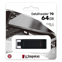Kingston DT70/64GB DataTraveler 64GB USB Flash Drive, USB 3.2, USB-C, Gen1, 80MB/s, Clear Cap, Black, Retail. - Image 3