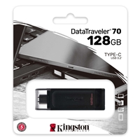 Kingston DT70/128GB DataTraveler 128GB USB Flash Drive, USB 3.2, USB-C, Gen1, 80MB/s, Cap Design, Black, Retail. - Image 3