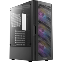 Antec AX20 Case, Black, Mid Tower, 1 x USB 3.0 / 2 x USB 2.0, Tempered Glass Side Window Panel, Slanted Bar & Mesh Design for Massive Airflow, 3 x Pre-Installed RGB LED Fans, ATX, Micro ATX, Mini-ITX Compatible - Image 2