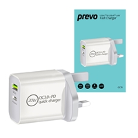 Prevo QC70 20W USB Type-C & USB Type-A Fast Charge Mains Charger with QC 3.0 for Laptops, Ultrabooks, Chromebooks, iPads, MacBooks, Smartphones, Tablets, Mobile Devices, Action Cameras, DSLRs - Image 2