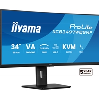 iiyama ProLite Curved Monitor XCB3497WQSNP-B1 34" VA Ultra-Wide Screen with KVM Switch, LAN, USB-C Dock, 0.4ms, 120Hz, HDMI, DisplayPort, Speakers, Height Adjustment - Image 3
