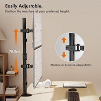 VonHaus Vertical Double Monitor Stand for 13-32" Screens, Twin Monitor Mount with Clamp, Height Adjustable, Easy Assemble Stand with Full Tilt, Rotation & Swivel Arms, VESA 75x75 & 100x100mm - Image 6