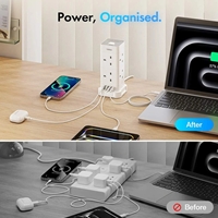 VonHaus Tower Extension Lead with USB, Power Surge Protection 2M Cable White, 8 x UK Mains Sockets, Three-Pin 13A Plugs, Arranged Vertically With 2 Sockets On Each Of The 4 Sides - Image 3
