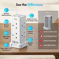 VonHaus Tower Extension Lead with USB, Power Surge Protection 2M Cable White, 8 x UK Mains Sockets, Three-Pin 13A Plugs, Arranged Vertically With 2 Sockets On Each Of The 4 Sides - Image 6