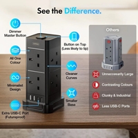 VonHaus Tower Extension Lead with USB, Power Surge Protection 2M Cable Black, 8 x UK Mains Sockets, Three-Pin 13A Plugs, Arranged Vertically With 2 Sockets On Each Of The 4 Sides - Image 4