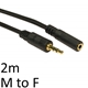 3.5mm (M) Stereo Plug to 3.5mm (F) Stereo Socket 2m Black OEM Cable