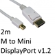 DisplayPort 1.2 (M) to Mini DisplayPort 1.2 (M) 2m White OEM Display Cable