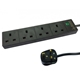 2m 4 Gang Surge Protected LED Indicator UK Mains Extension - Black