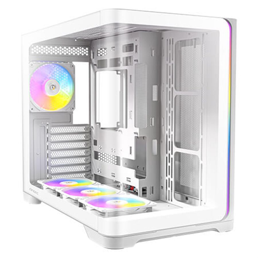 Antec Constellation C5 Curve Gaming Case, 1 x USB Type-C / 2 x USB 3.0, Tempered Glass Front and Side Window Panels, Dual Chamber Design, 4 x Pre-Installed ARGB LED Fans, Micro-ATX, ITX Compatible