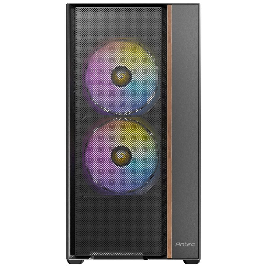 Antec FLUX Rear Mid Tower Gaming Case, 1 x USB Type-C / 2 x USB 3.0, Tempered Glass Side Window Panel, Multi-directional Vent Design, Walnut Wood Accents, 3 x Pre-Installed High-Performance PWM Fans , E-ATX (=330mm), ATX, Micro-ATX, ITX Compatible
