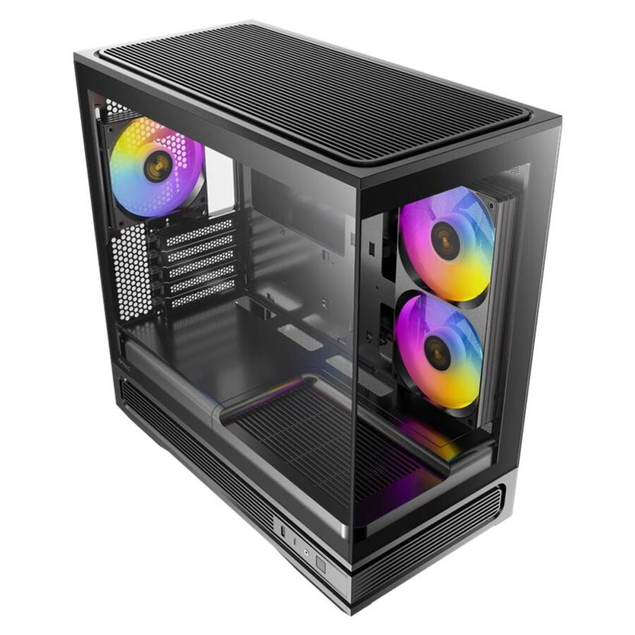 Antec Constellation C2M ARGB Micro-ATX PC Case, 270' Panoramic Tempered Glass, 240mm and 120mm ARGB PWM Fans, USB-C, 360mm Radiator Support, Black