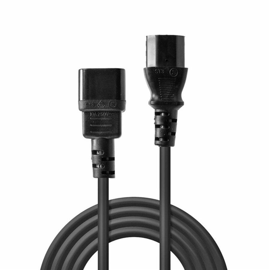 Lindy 30331 2m IEC C14 (Kettle) To IEC C13 (Kettle) Mains Extension Cable - Black, Perfect for use in Offices, Control Rooms, Digital Signage and Home Theatre Setups