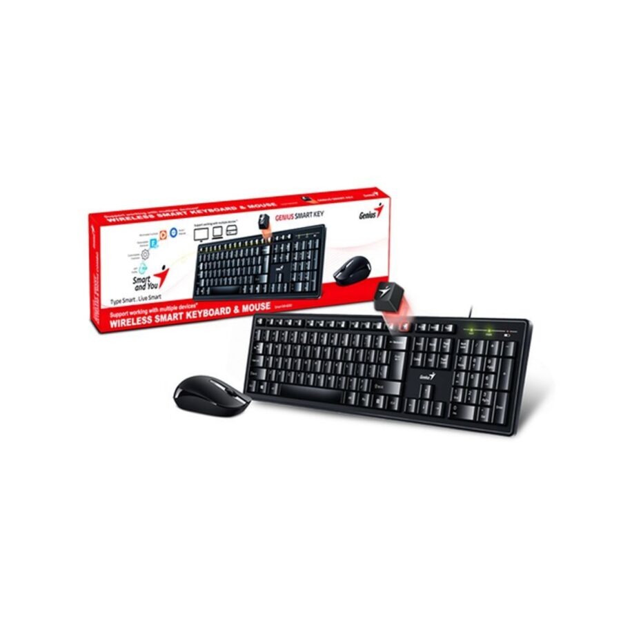 Genius KM-8200 Wireless Smart Keyboard and Mouse Combo Set, Customizable Function Keys, Multimedia, Full Size UK Layout and Optical Sensor Mouse, 1000dpi, designed for Home or Office