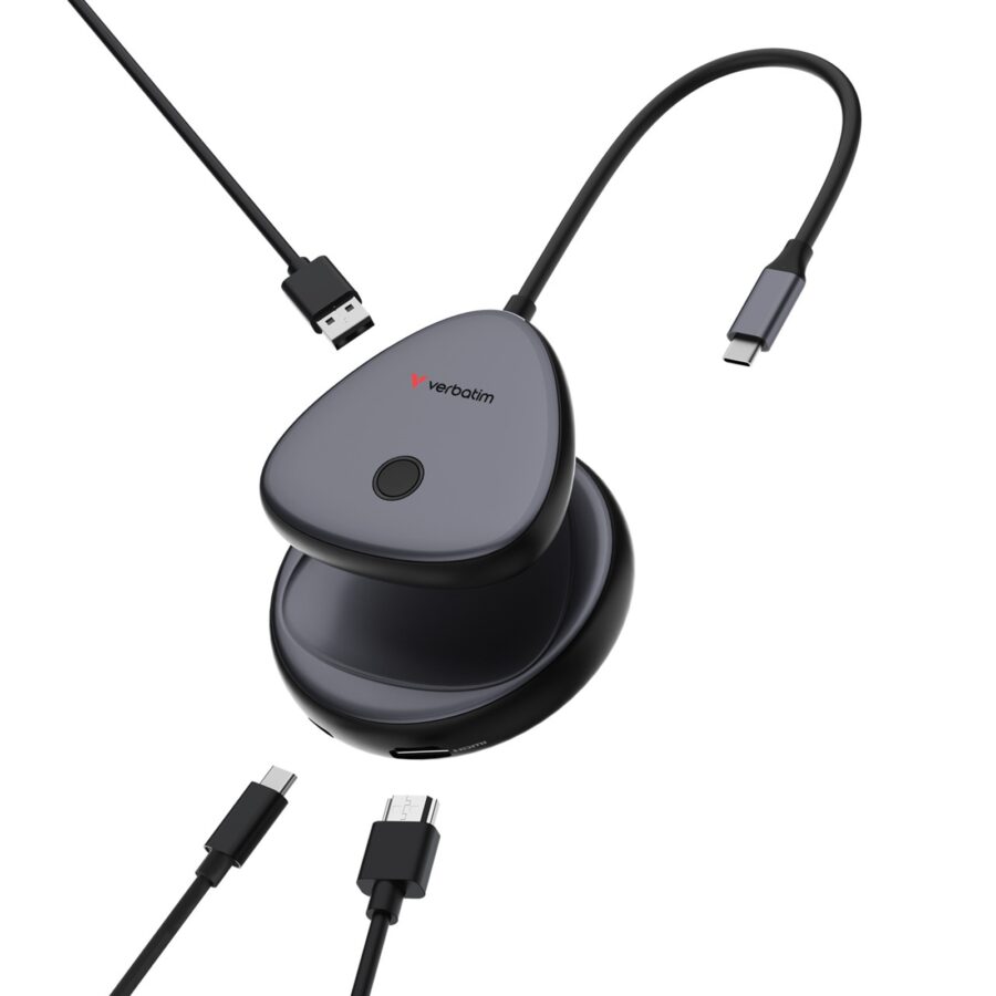 Verbatim Share My Screen USB-C Wireless Display Adapter 4K With Hub, Extra USB-A Port For Other Essential Devices
