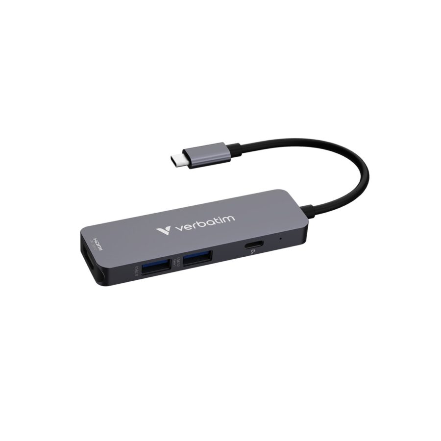 Verbatim USB-C Essentials Multiport Hub 4 Port Hub HDMI, USB-C PD, USB-A 3.2 Gen 1, USB-A, Supports Up To 100W Power Delivery