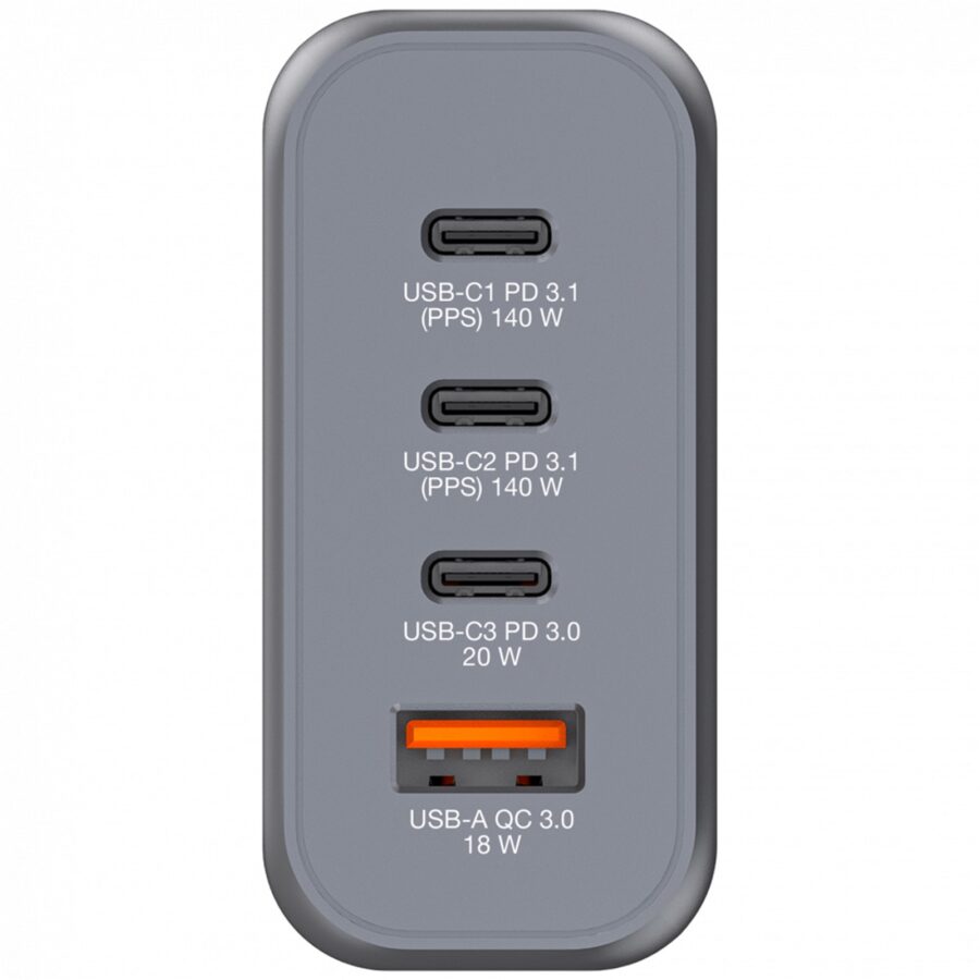 Verbatim GNC-140 GaN Charger 140W with 2 x USB-C PD 140W / 1 x USB-C PD 20W / 1 x USB-A QC 3.0 (EU/UK/US)