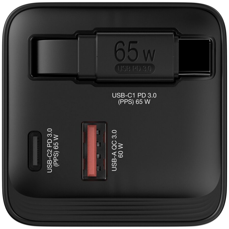 Verbatim GaN Wall Charger 65W 2 Port with Retractable Cable