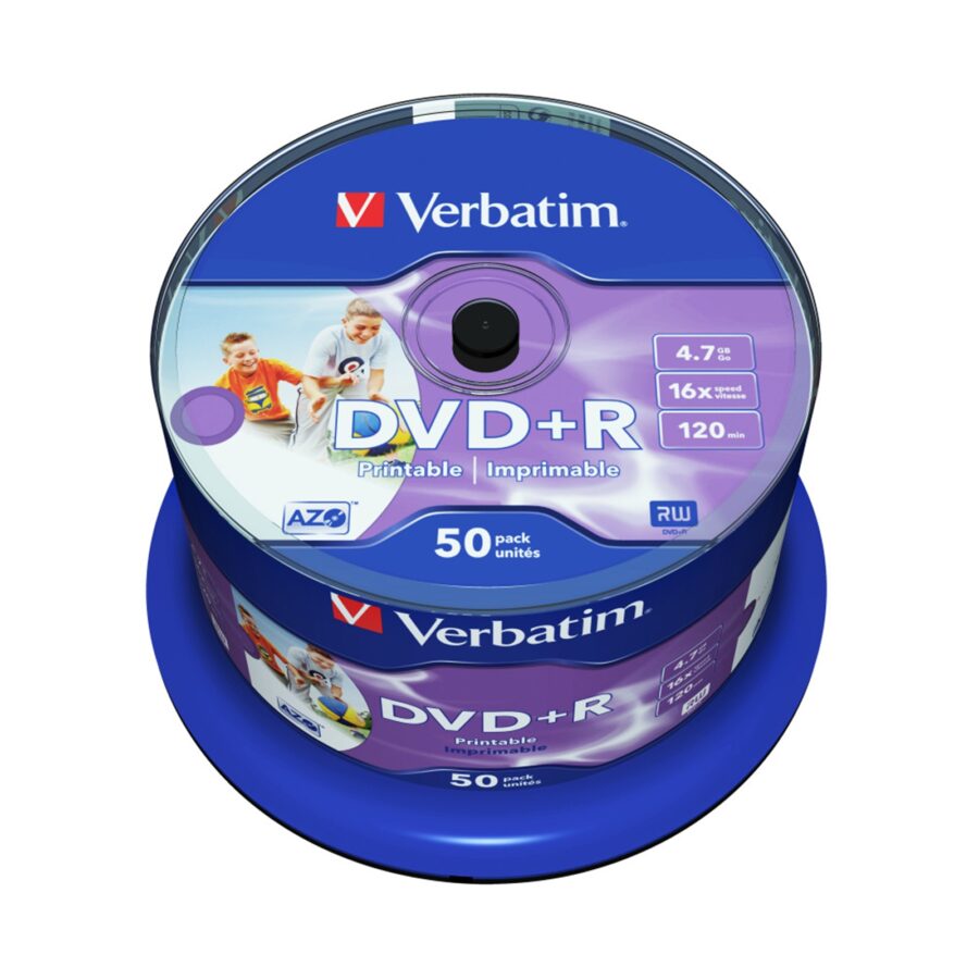 Verbatim DVD+R 16X 4.7GB 50 Pack Spindle Wide Inkjet Printable No ID