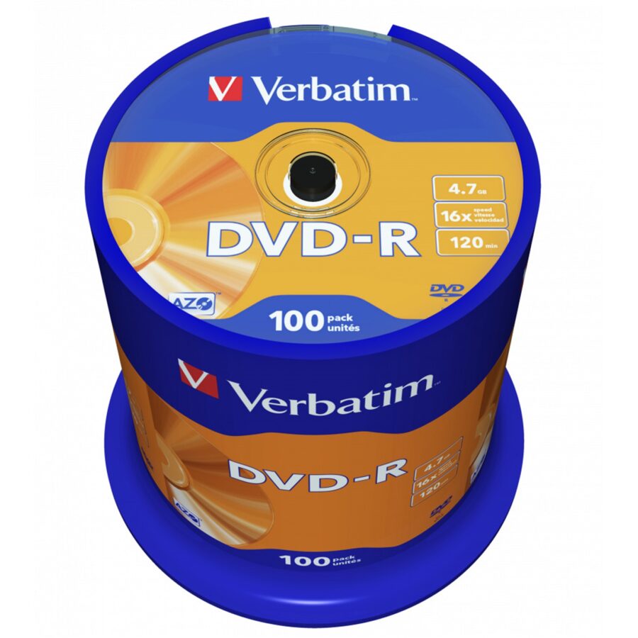 Verbatim DVD-R 16X 100 Pack Spindle 4.7GB Matt Silver