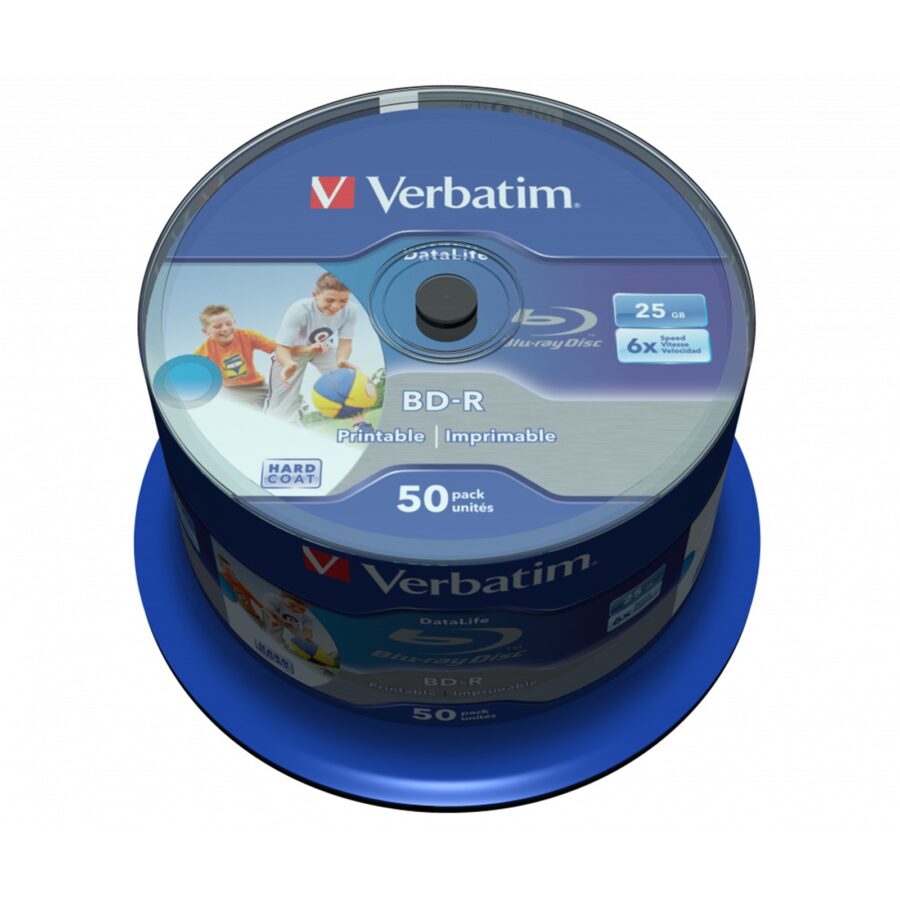 Verbatim BD-R SL Datalife 25GB 6X 50 Pack Spindle Wide Printable No ID