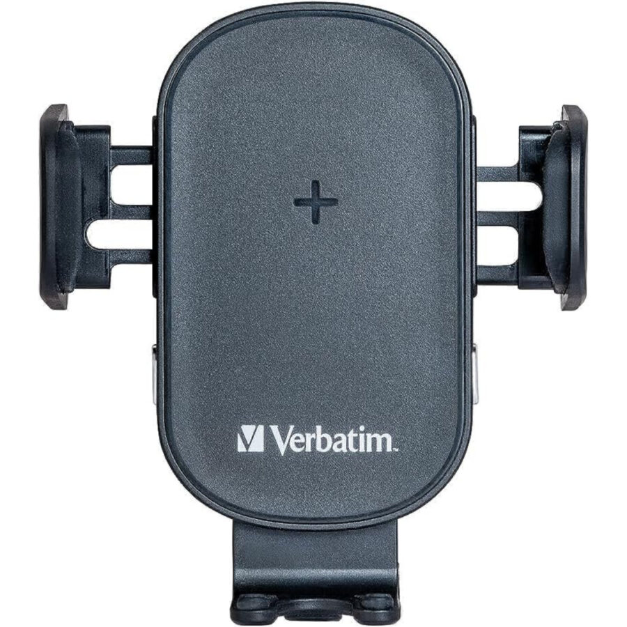 Verbatim FWC-01 Qi Fast Wireless Car Charger, 360 Degrees Rotatable, Three Mounting Options: Vent Holder, Suction Cup On Dashboard, Or Front Window