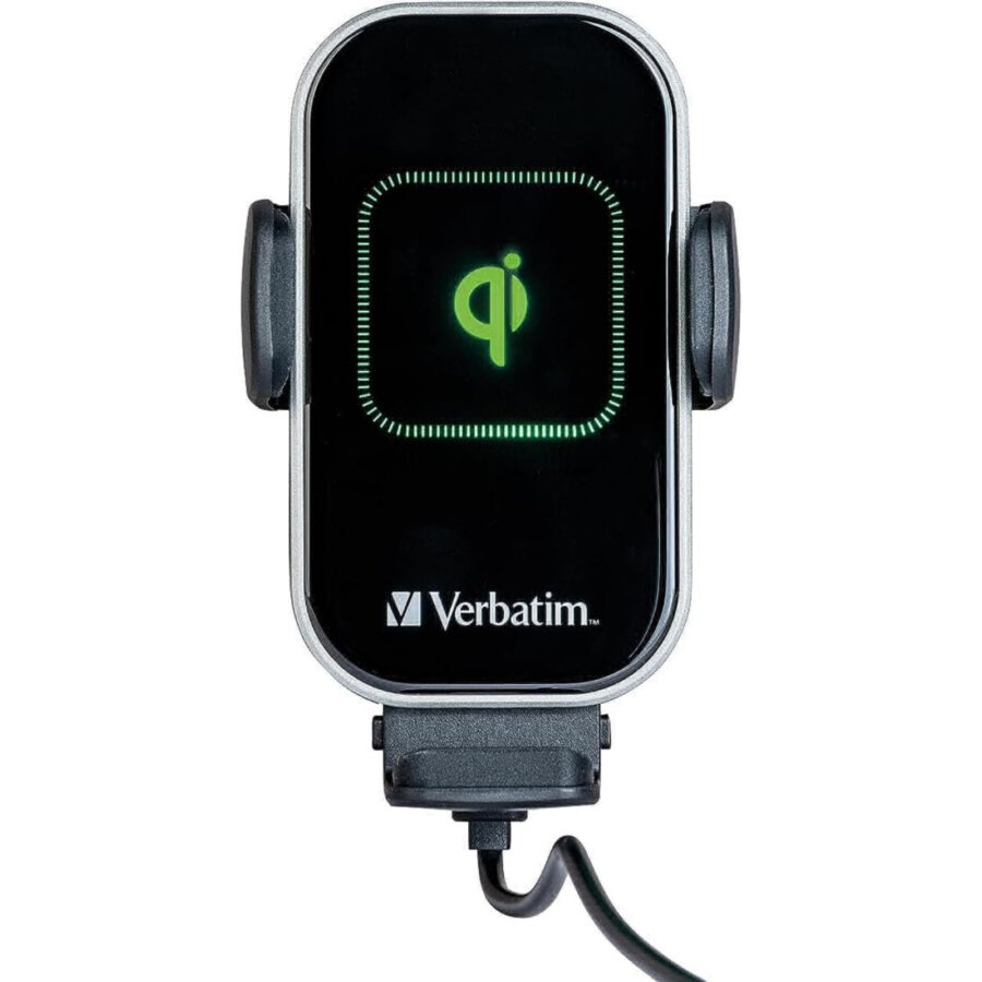 Verbatim FWC-02 Qi Fast Wireless Car Charger, 360 Degrees Rotatable, Three Mounting Options: Vent Holder, Suction Cup On Dashboard, Or Front Window