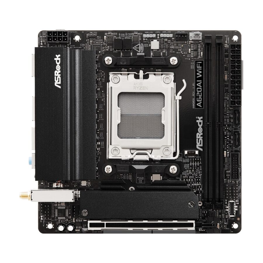 ASRock A620AI WIFI AMD AM5 Socket Motherboard, Mini-ITX, 2x DDR5 Slots, 2x M.2 Sockets, 2.5GbE LAN, Wi-Fi 6E, 1x HDMI Port