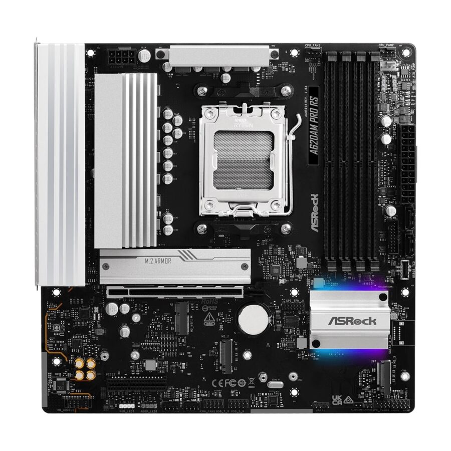 ASRock A620AM PRO RS AMD AM5 Socket Motherboard, Micro-ATX, 4x DDR5 Slots, 3x M.2 Sockets, 2.5GbE LAN, 1x HDMI Port / 1x DisplayPort