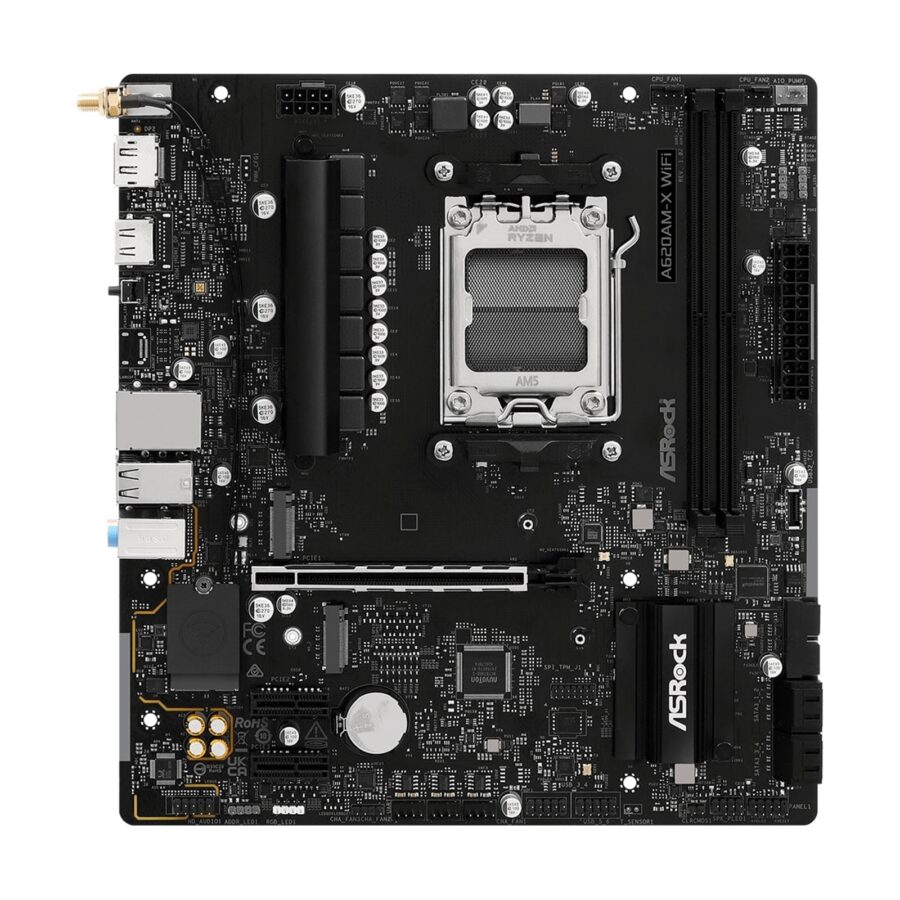 ASRock A620AM-X WIFI AMD AM5 Socket Motherboard, Micro-ATX, 2x DDR5 Slots, 2x M.2 Sockets, 2.5GbE LAN, Wi-Fi 5, 1x HDMI Port / 1x DisplayPort