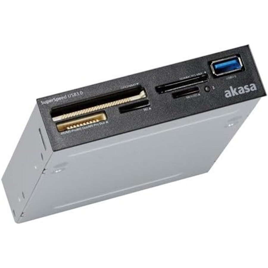 Akasa USB 3.0 Multi Card Reader, Supports CF/MS/SD/MicroSD UHS-II Cards, 3.5", Internal USB 3.0 Connector, Black, for PC