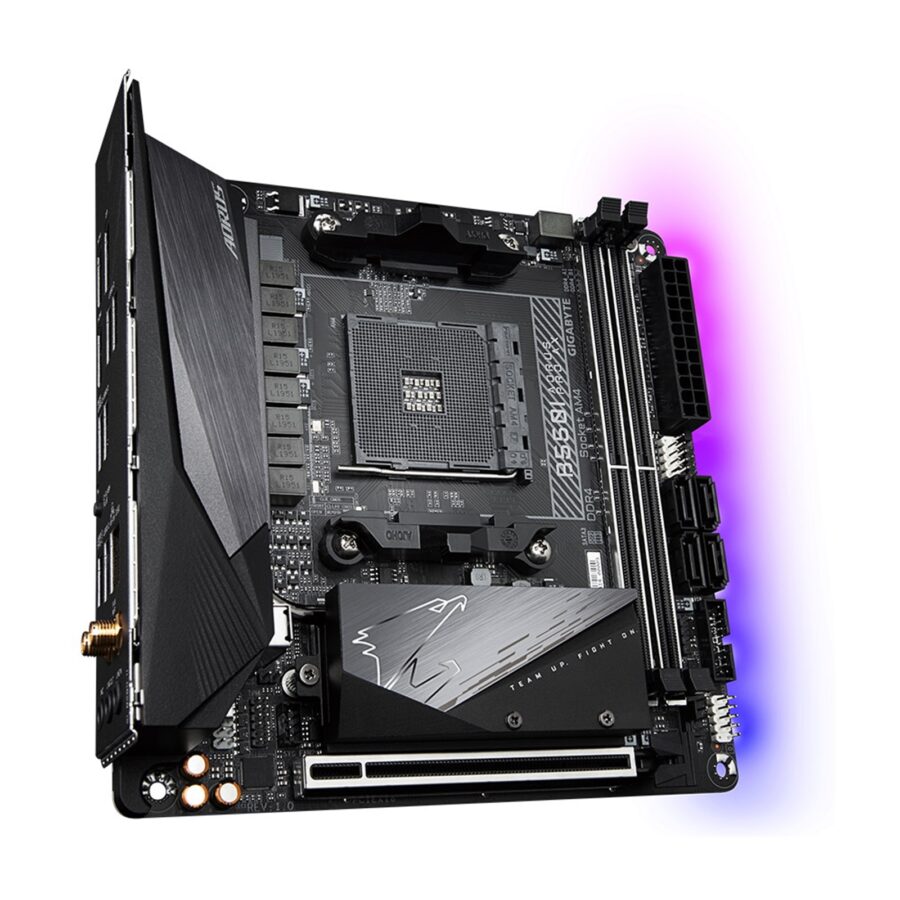 Gigabyte B550I AORUS PRO AX AMD AM4 Socket Motherboard, Mini-ITX, 2x DDR4 Slots, 2x M.2 Sockets, Fitted I/O Shield, 2.5GbE LAN, Wi-Fi 6, 1x DisplayPort / 2x HDMI Ports