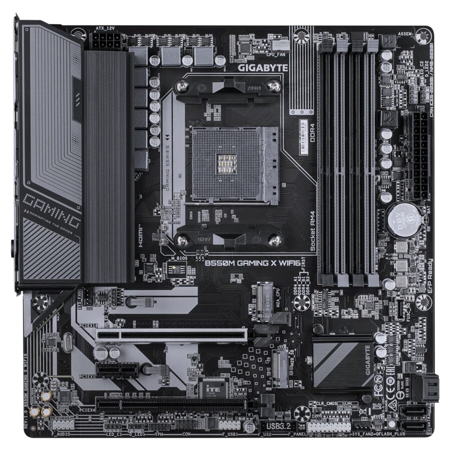 Gigabyte B550M GAMING X WIFI6 AMD AM4 Socket Motherboard, Micro-ATX, 4x DDR4 Slots, 2x M.2 Sockets, Fitted I/O Shield, GbE LAN, Wi-Fi 6, 1x DisplayPort / 1x HDMI Port