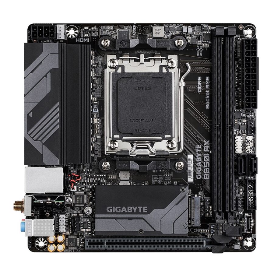 Gigabyte B650I AX Ultra Durable AMD AM5 Socket Motherboard, Mini-ITX, 2x DDR5 Slots, 1x M.2 Socket, 2.5GbE LAN, Wi-Fi 6E, 1x DisplayPort / 1x HDMI Port