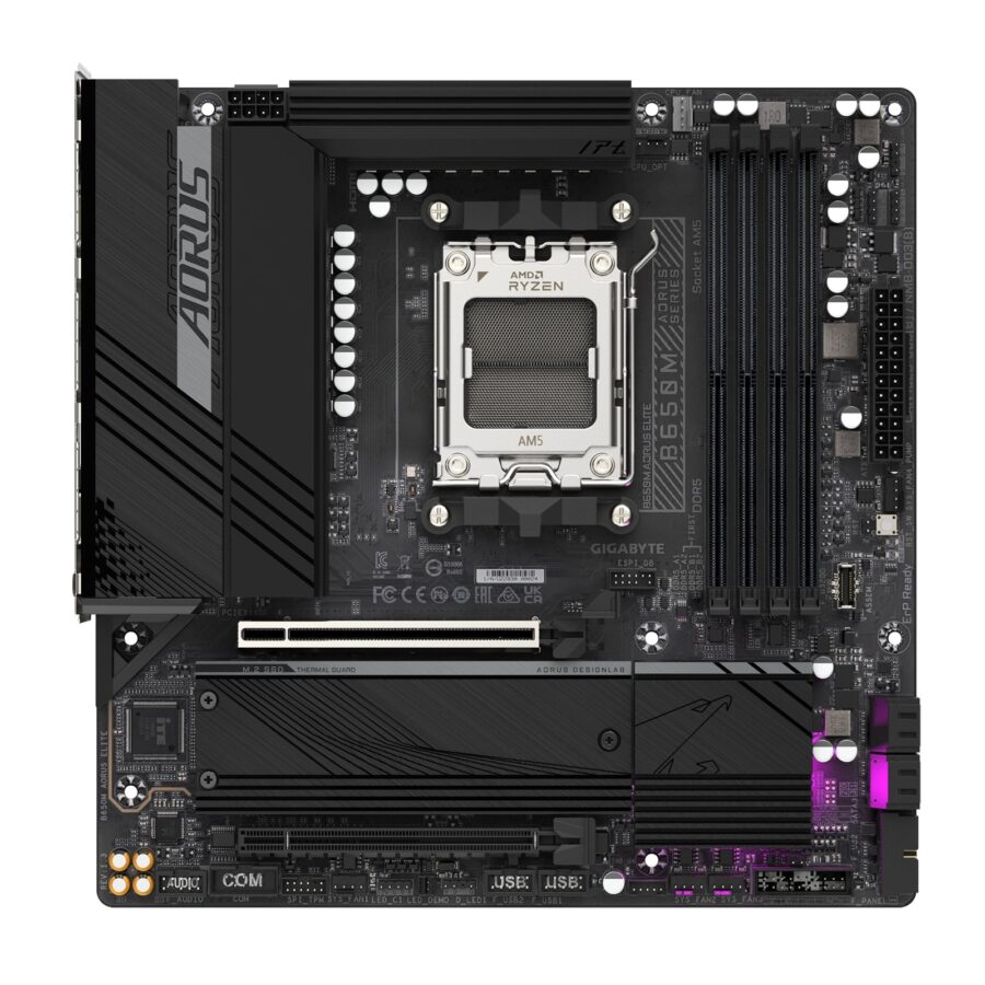 Gigabyte B650M AORUS ELITE AMD AM5 Socket Motherboard, Micro-ATX, 4x DDR5 Slots, 2x M.2 Sockets, Fitted I/O Shield, 2.5GbE LAN, 1x DisplayPort / 1x HDMI Port