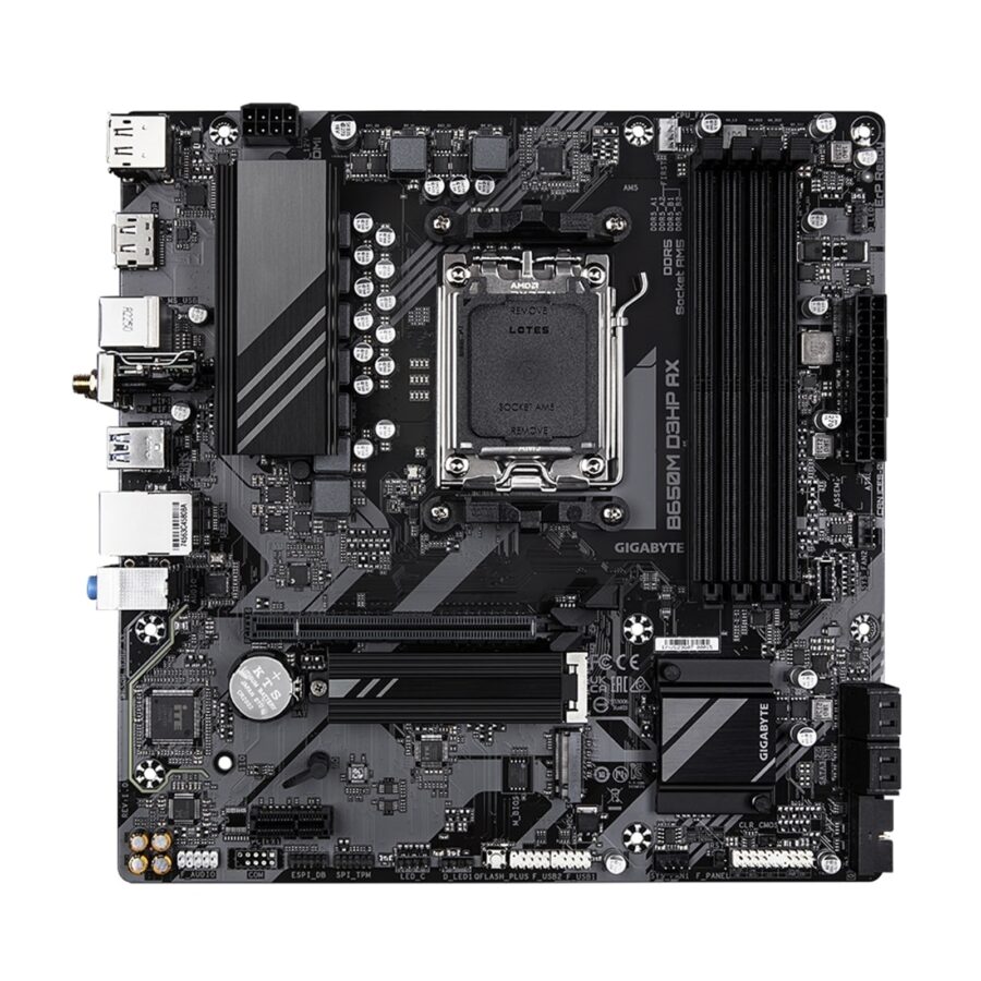 Gigabyte B650M D3HP AX Ultra Durable AMD AM5 Socket Motherboard, Micro-ATX, 4x DDR5 Slots, 2x M.2 Sockets, 2.5GbE LAN, Wi-Fi 6E, 2x DisplayPorts / 1x HDMI Port