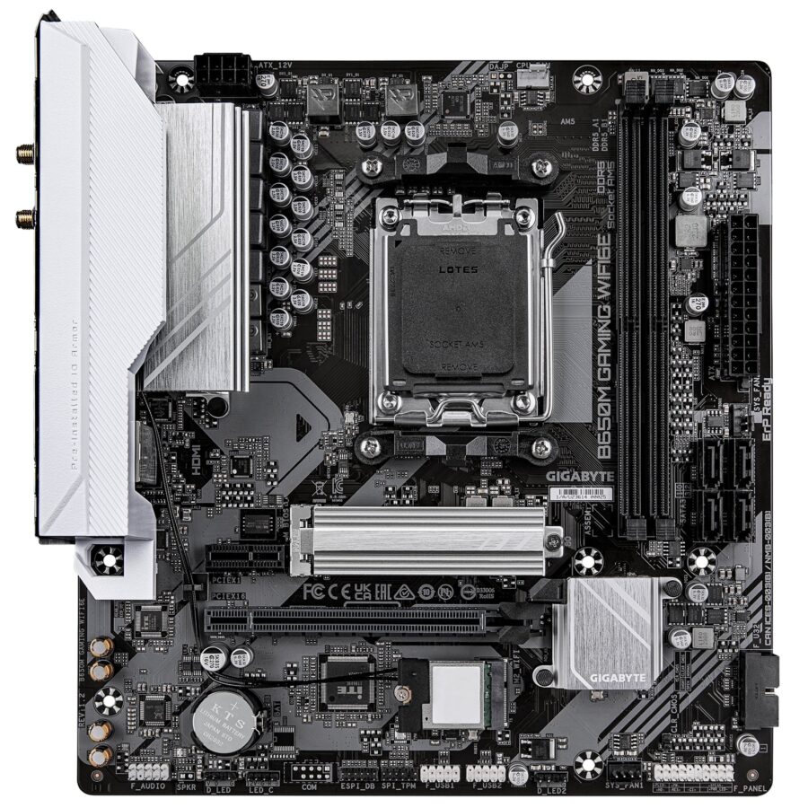 Gigabyte B650M GAMING WIFI6E (Rev. 1.2) AMD AM5 Socket Motherboard, Micro-ATX, 2x DDR5 DIMM Slots, 1x M.2 Socket, 2.5GbE LAN, Wi-Fi 6E, 1x D-Sub / 1x HDMI Port
