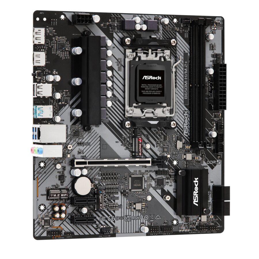 ASRock B650M-H/M.2+ AMD AM5 Socket Motherboard, Micro-ATX, 2x DDR5 Slots, 2x M.2 Sockets, GbE LAN, 1x DisplayPort / 1x HDMI Port