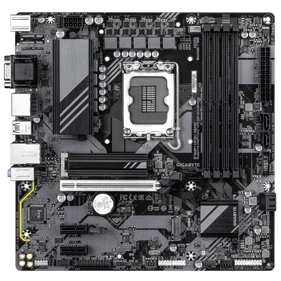 Gigabyte B760M DS3H GEN5 Intel 1700 Socket Motherboard, Micro-ATX, 4x DDR5 Slots, 2x M.2 Sockets, 2.5GbE LAN, 1x D-Sub / 1x DisplayPort / 1x HDMI Port