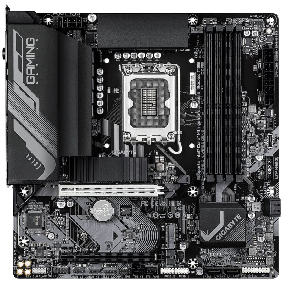 Gigabyte B760M GAMING X WIFI6E GEN 5 Intel 1700 Socket Motherboard, Micro-ATX, 4x DDR5 Slots, 2x M.2 Sockets, 2.5GbE LAN, Wi-Fi 6E, 1x HDMI Port / 1x DisplayPort