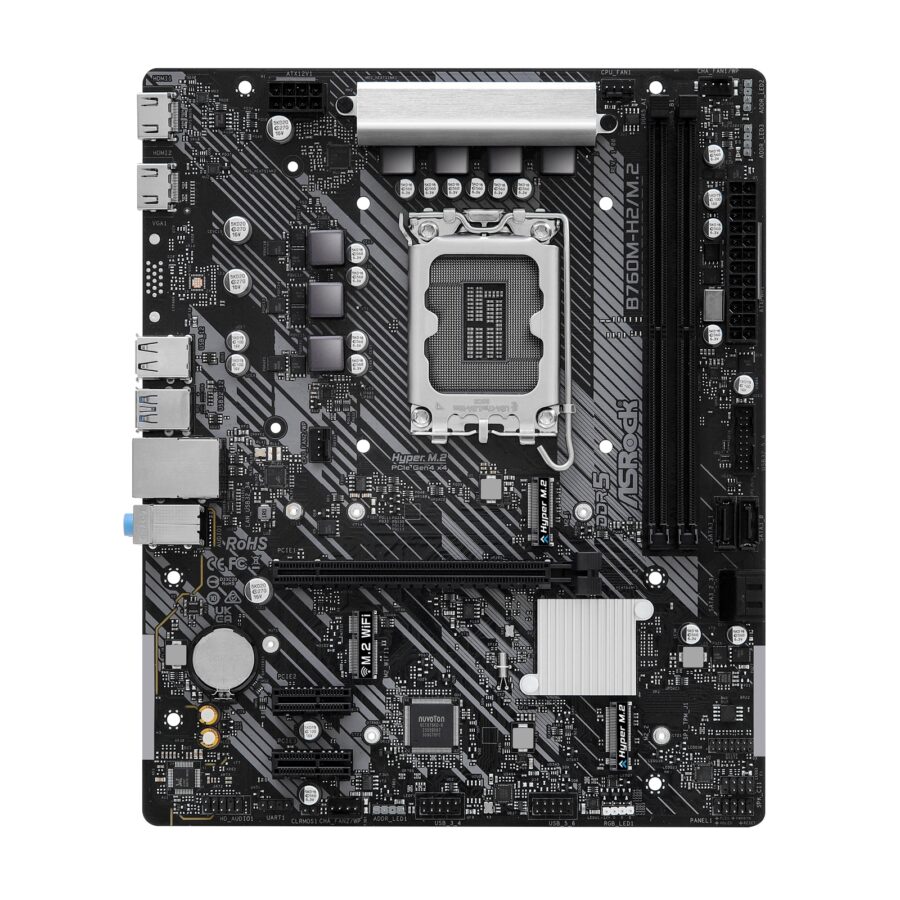 ASRock B760M-H2/M.2 Intel 1700 Socket Motherboard, Micro-ATX, 2x DDR5 Slots, 2x M.2 Sockets, 2.5GbE LAN, 2x HDMI Ports