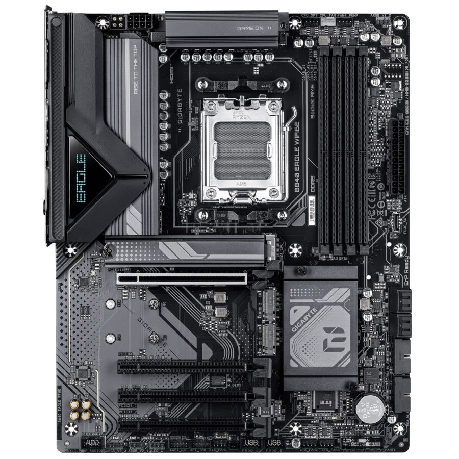 Gigabyte B840 EAGLE WIFI6E AMD AM5 Socket Motherboard, ATX, 4x DDR5 Slots, 3x M.2 Sockets, Fitted I/O Shield, 2.5GbE LAN, Wi-Fi 6E, 1x DisplayPort / 1x HDMI Port