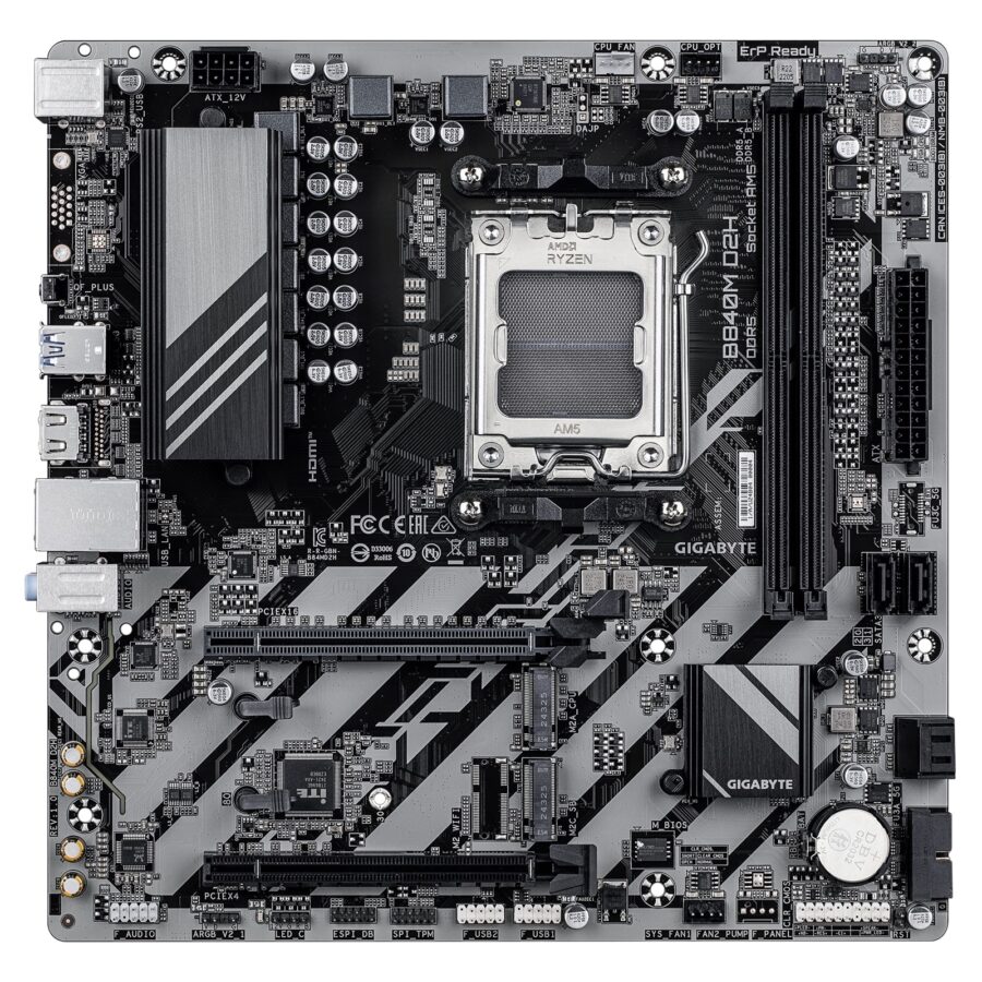 Gigabyte B840M D2H AMD AM5 Socket Motherboard, Micro-ATX, 2x DDR5 Slots, 2x M.2 Sockets, 2.5GbE LAN, 1x HDMI Port