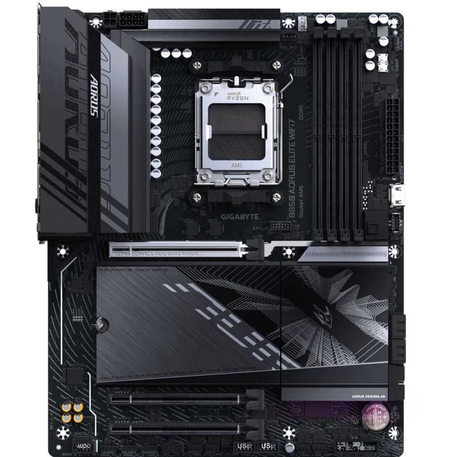 Gigabyte B850 AORUS ELITE WIFI7 AMD AM5 Socket Motherboard, ATX, 4x DDR5 Slots, 3x M.2 Sockets, Fitted I/O Shield, 2.5GbE LAN, Wi-Fi 7, 1x DisplayPort / 1x HDMI Port