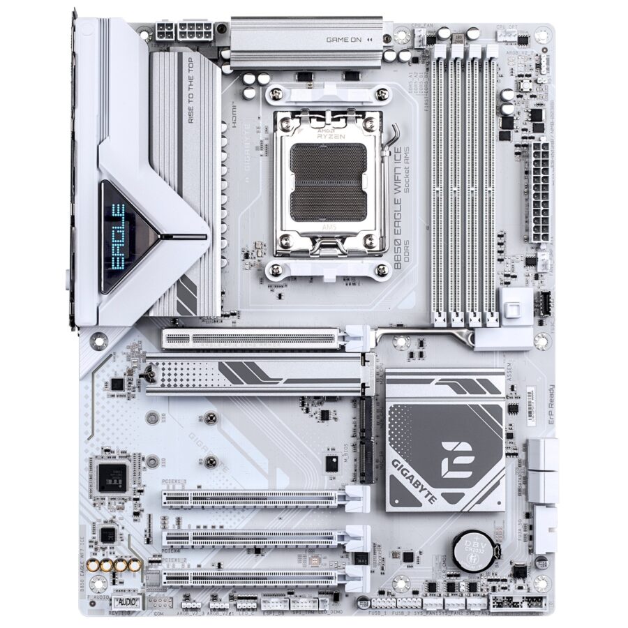 Gigabyte B850 EAGLE WIFI7 ICE AMD AM5 Socket Motherboard, ATX, 4x DDR5 Slots, 3x M.2 Sockets, Fitted I/O Shield, 2.5GbE LAN, Wi-Fi 7, 1x DisplayPort / 1x HDMI Port