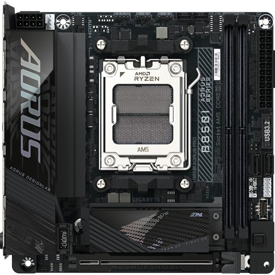 Gigabyte B850I AORUS PRO AMD AM5 Socket Motherboard, Mini-ITX, 2x DDR5 Slots, 2x M.2 Sockets, Fitted I/O Shield, 2.5GbE LAN, Wi-Fi 7, 1x HDMI Port