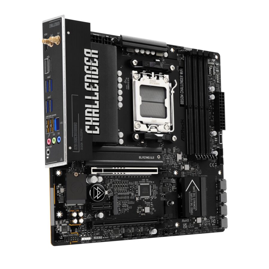 ASRock B850M Challenger WiFi AMD AM5 Socket Motherboard, Micro-ATX, 4x DDR5 Slots, 2x M.2 Sockets, Fitted I/O Shield, 2.5GbE LAN, Wi-Fi 7, 1x HDMI Port