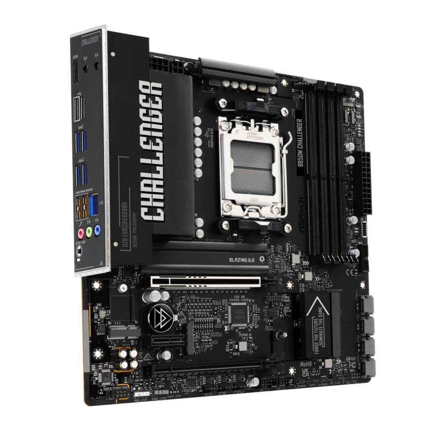 ASRock B850M Challenger AMD AM5 Socket Motherboard, Micro-ATX, 4x DDR5 Slots, 2x M.2 Sockets, Fitted I/O Shield, 2.5GbE LAN, 1x HDMI Port