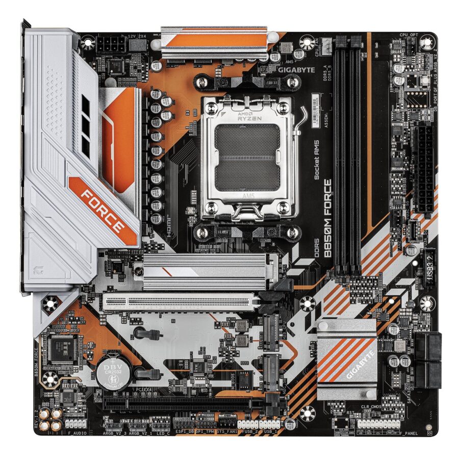 Gigabyte B850M FORCE AMD AM5 Socket Motherboard, Micro-ATX, 2x DDR5 Slots, 3x M.2 Sockets, 2.5GbE LAN, 1x DisplayPort / 1x HDMI Port