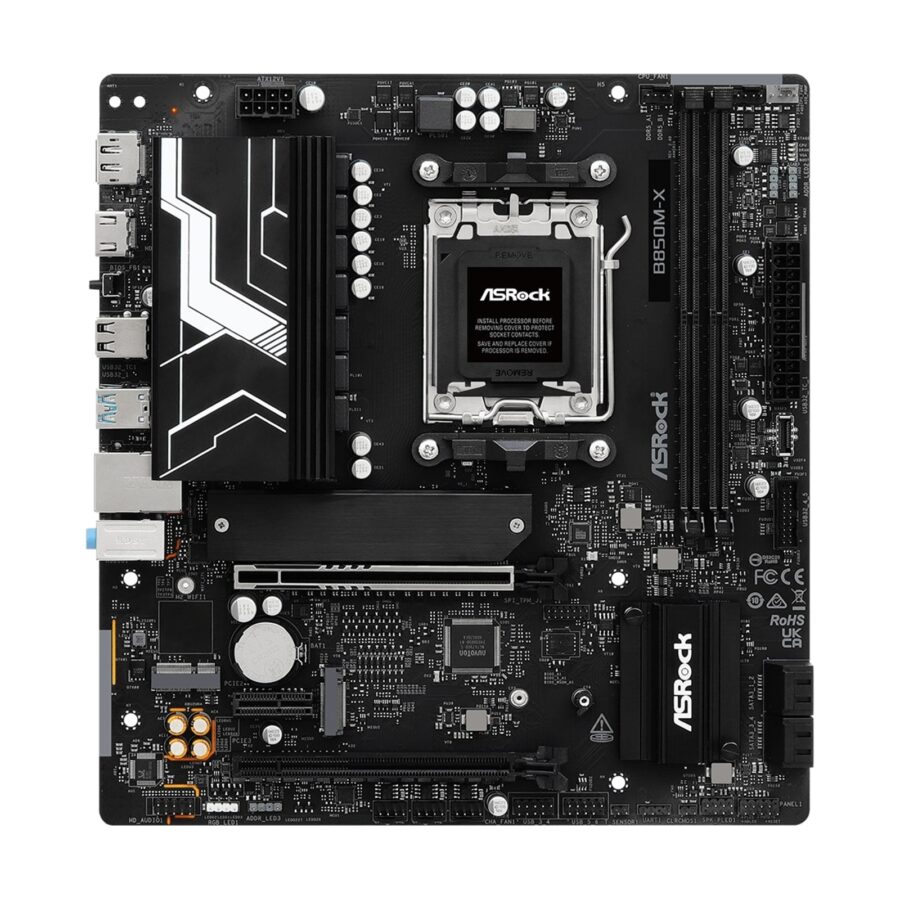 ASRock B850M-X R2.0 AMD AM5 Socket Motherboard, Micro-ATX, 2x DDR5 Slots, 2x M.2 Sockets, 2.5GbE LAN, 1x DisplayPort / 1x HDMI Port
