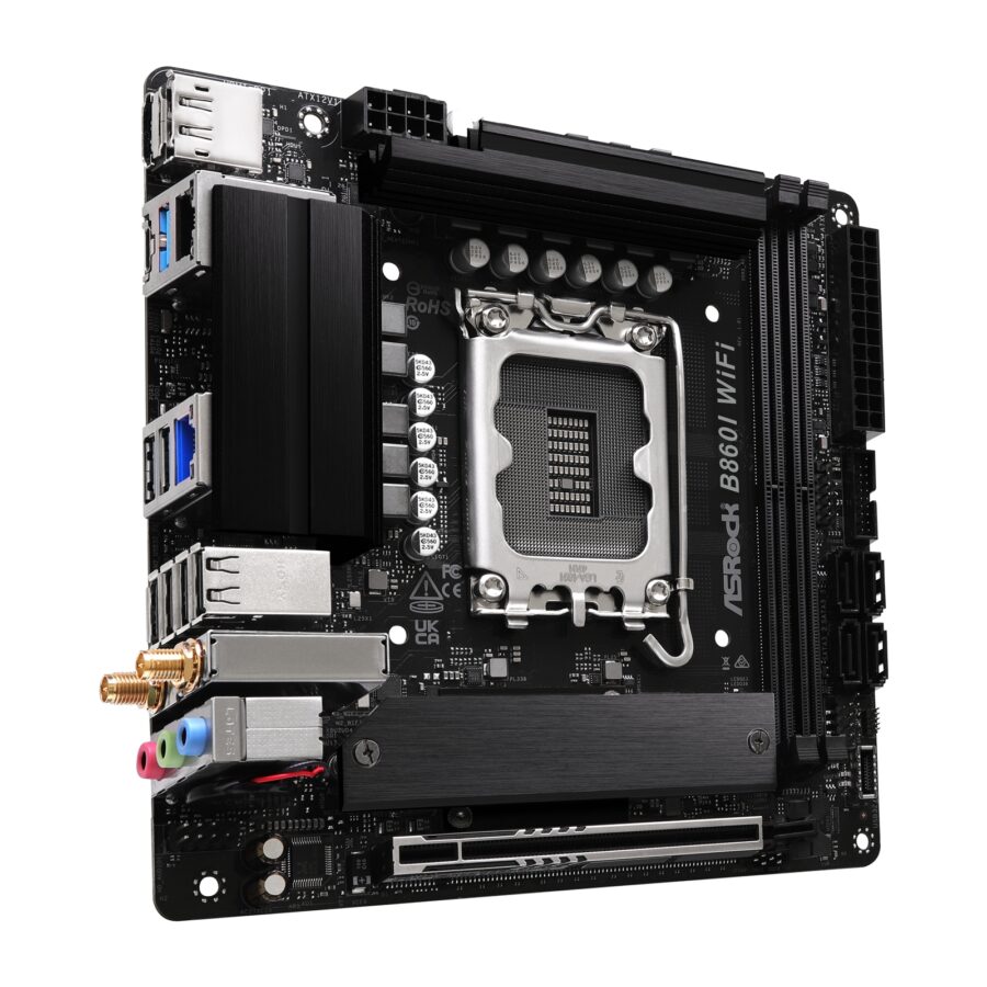 ASRock B860I WiFi Intel 1851 Socket Motherboard, Mini-ITX, 2x DDR5 Slots, 2x M.2 Sockets, 2.5GbE + 1GbE LAN, Wi-Fi 6E, 1x DisplayPort / 1x HDMI Port